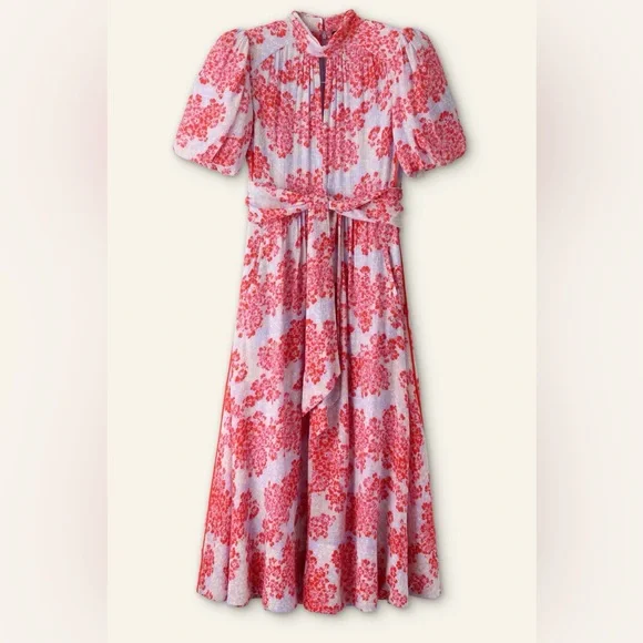 ME+EM 2 Layered Violets Print Midi Dress EUC Belt Lined Floral Fit Flare - Picture 5 of 16